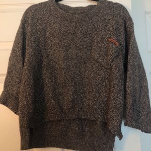 heathered brown 3/4 sleeve sweater